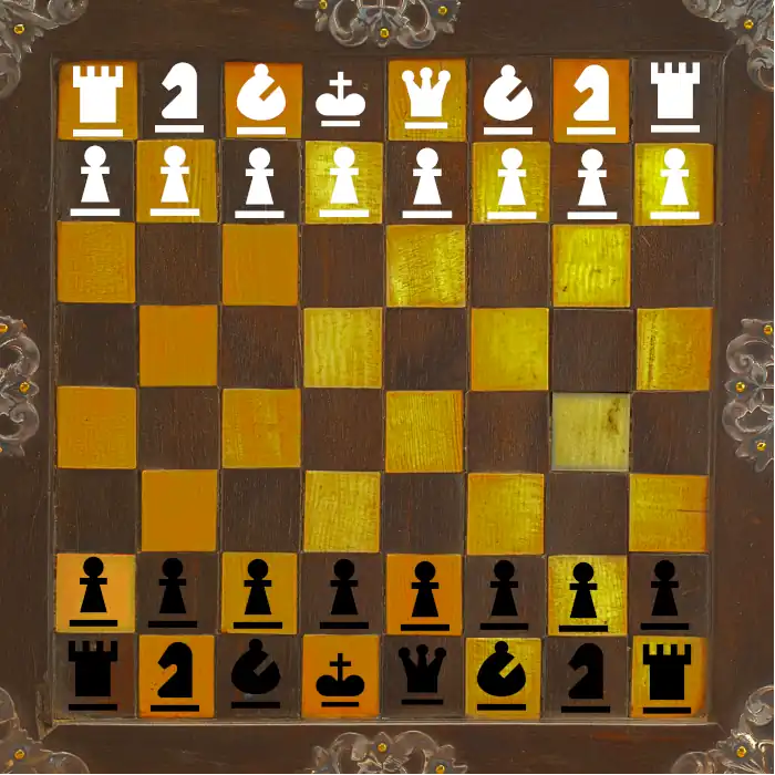 A game of chess begins with each players' pieces set up on the two 
        rows rows of the board closest to them.