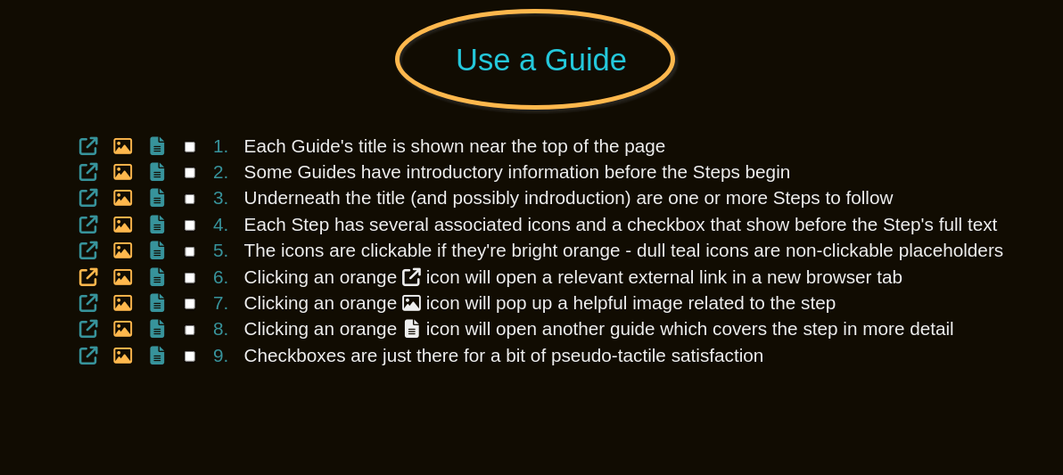 A Guide's title is shown above its steps